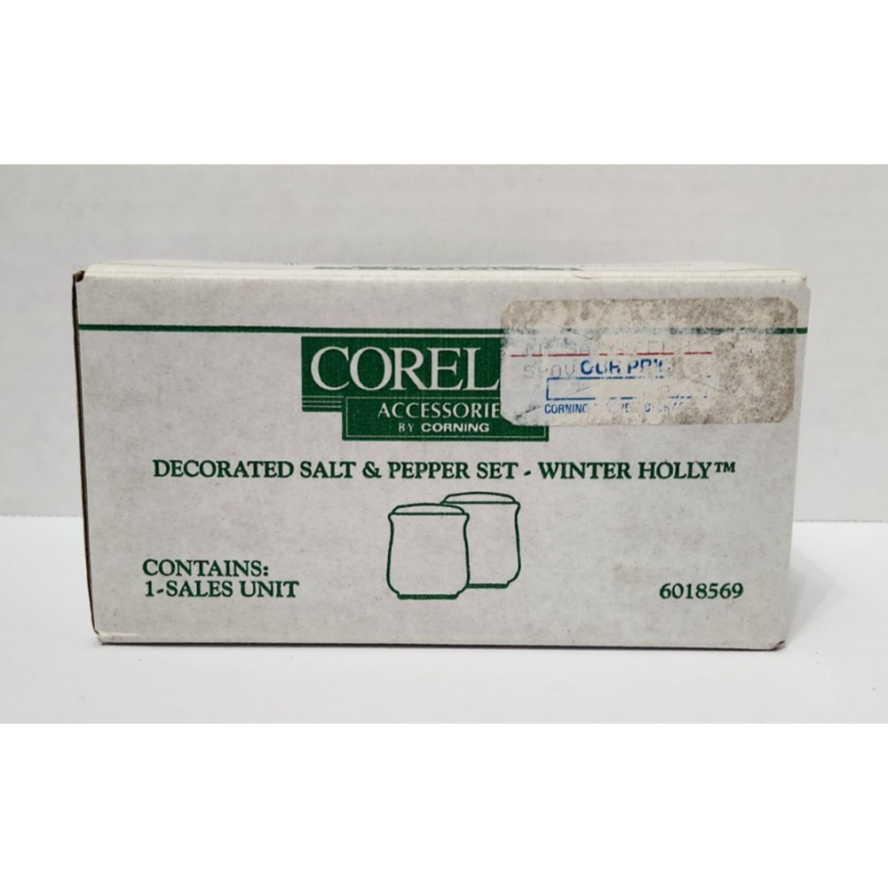 Corelle Salt & Pepper Shaker Set Christmas White WINTER HOLLY with Box #6018569 - Picture 11 of 13